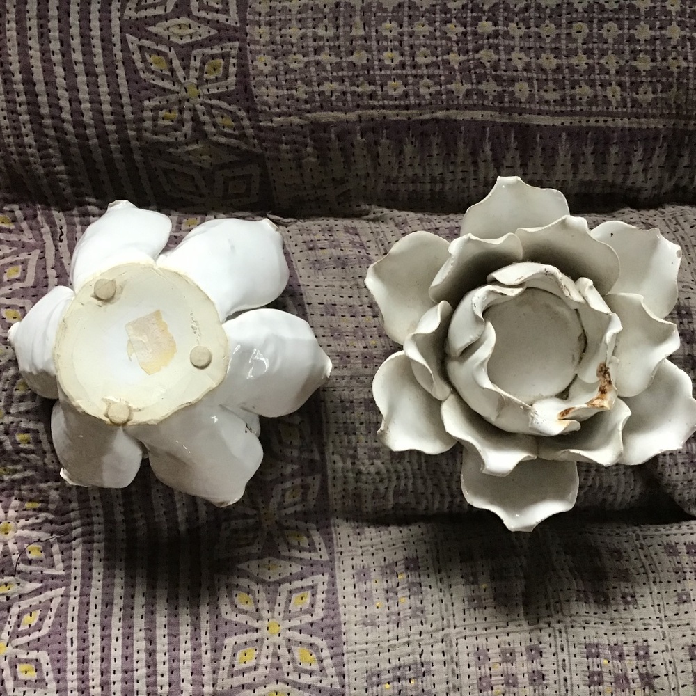 Anthropologie lotus candle HOLDERS white ceramic SHABBY chic decor - Picture 4 of 4